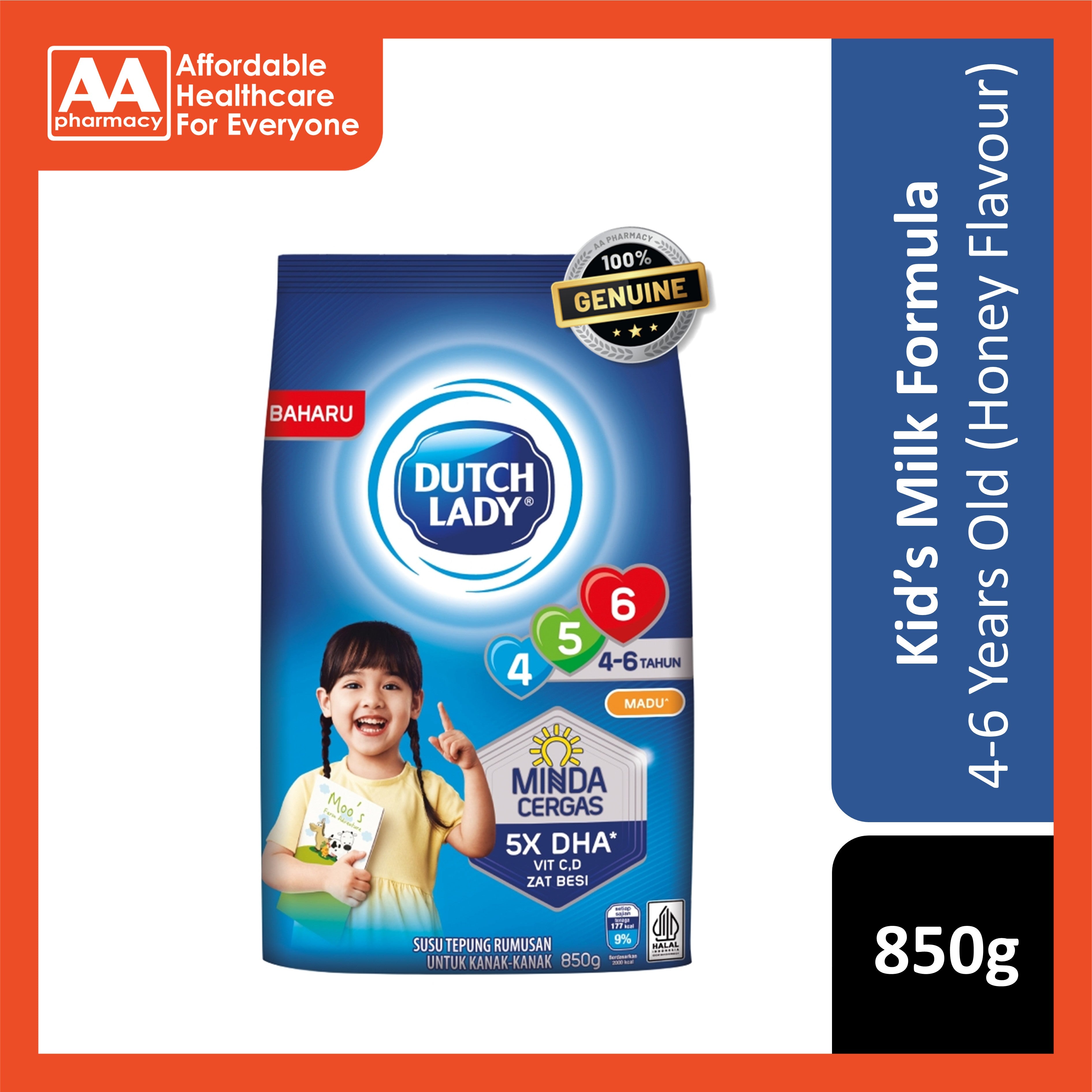 Dutch Lady Growing Up Milk 456 (Honey Flavour) 850g (For Children 4-6 Years)