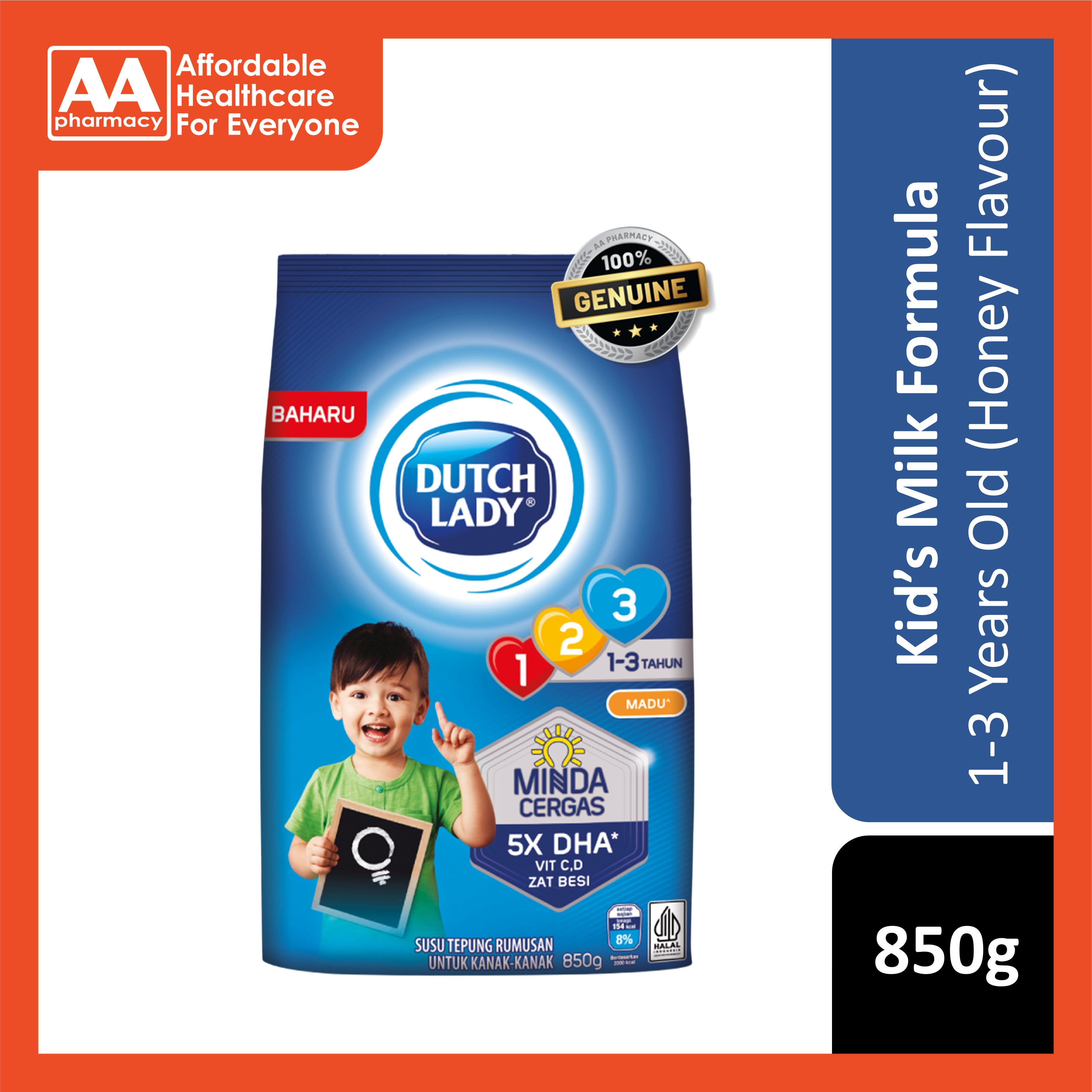 Dutch Lady Growing Up Milk 123 (Honey Flavour) 850g (For Children 1-3 Years)