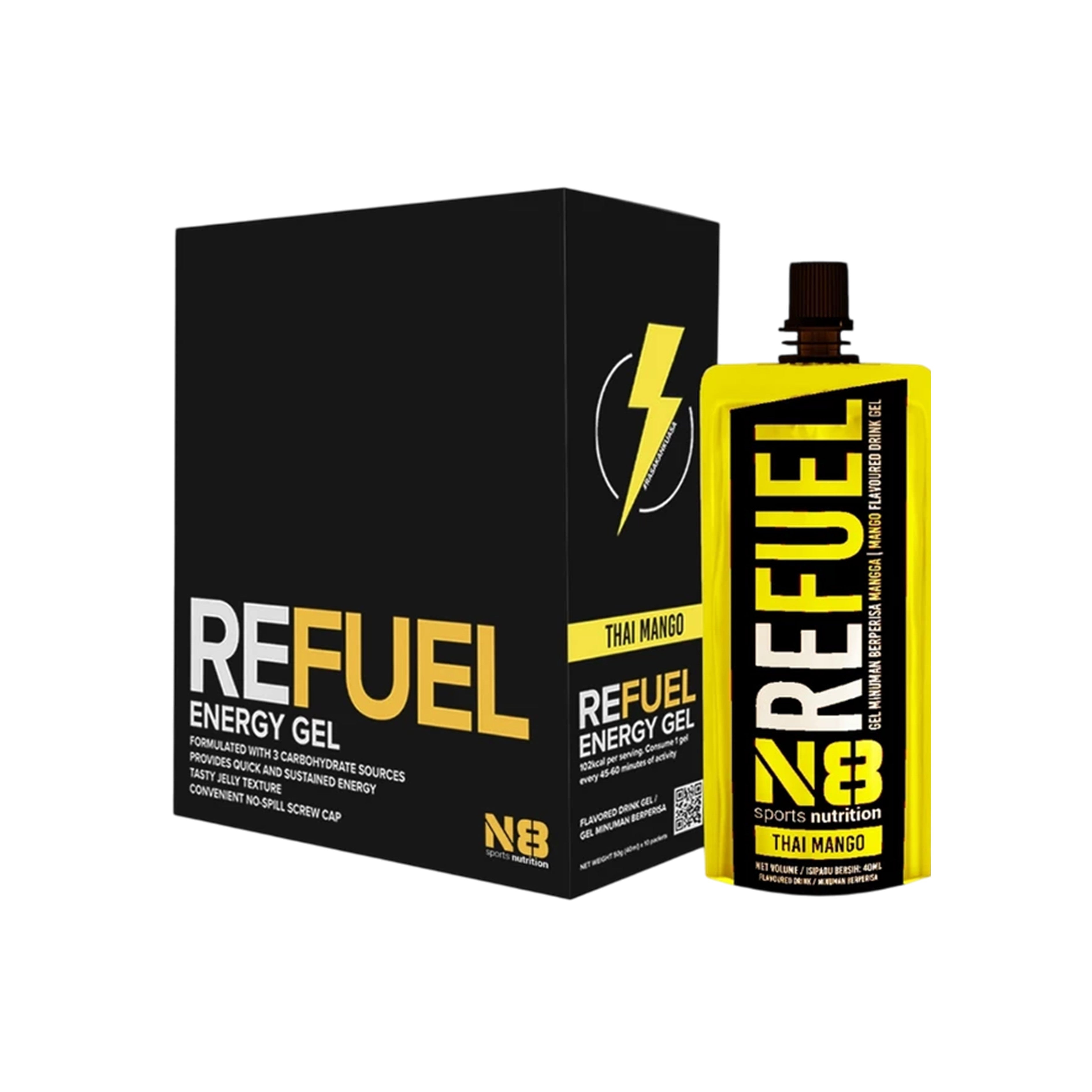 N8 Refuel Energy Drink Gel 40mLx10's (Thai Mango Flavour)