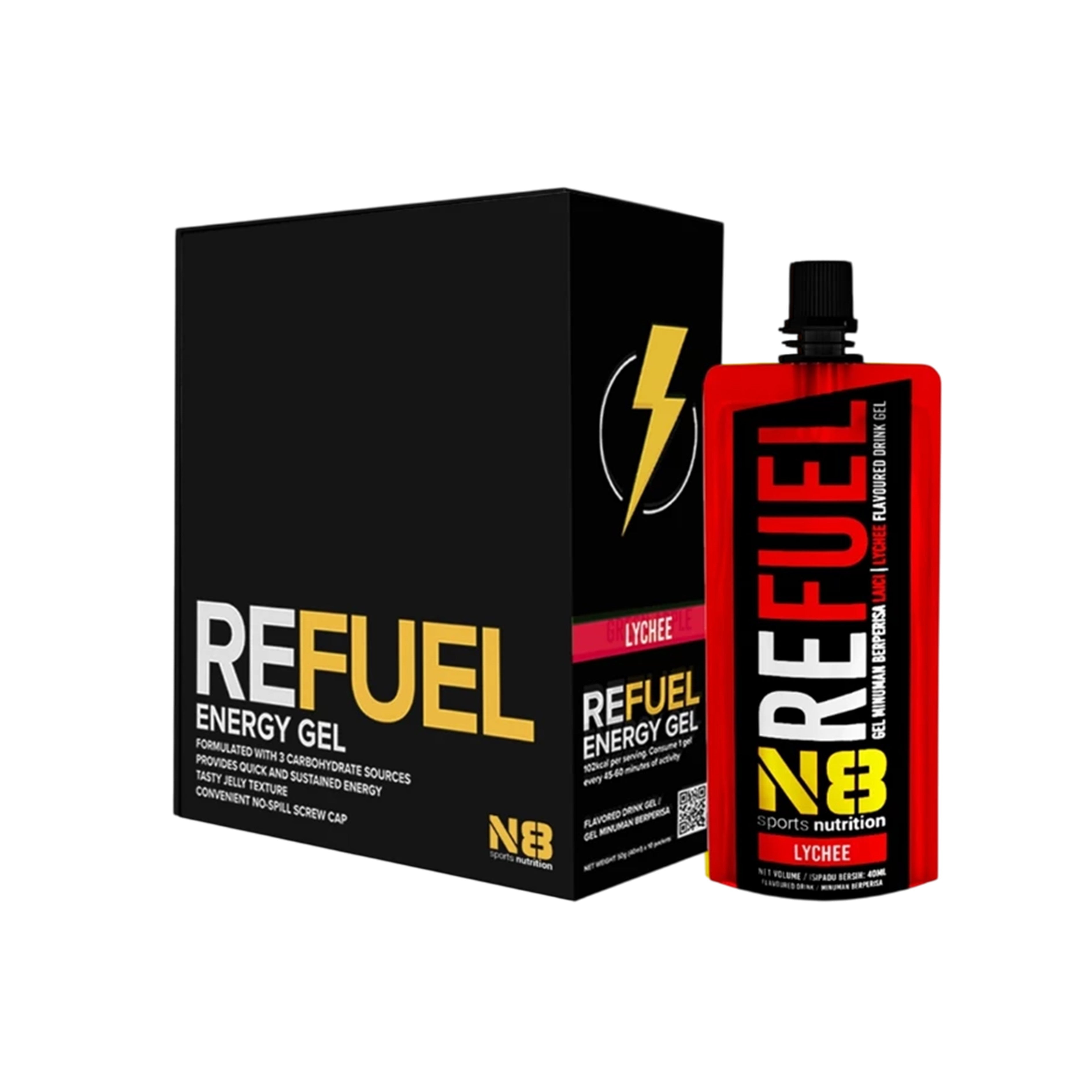 N8 Refuel Energy Drink Gel 40mLx10's (Lychee Flavour)
