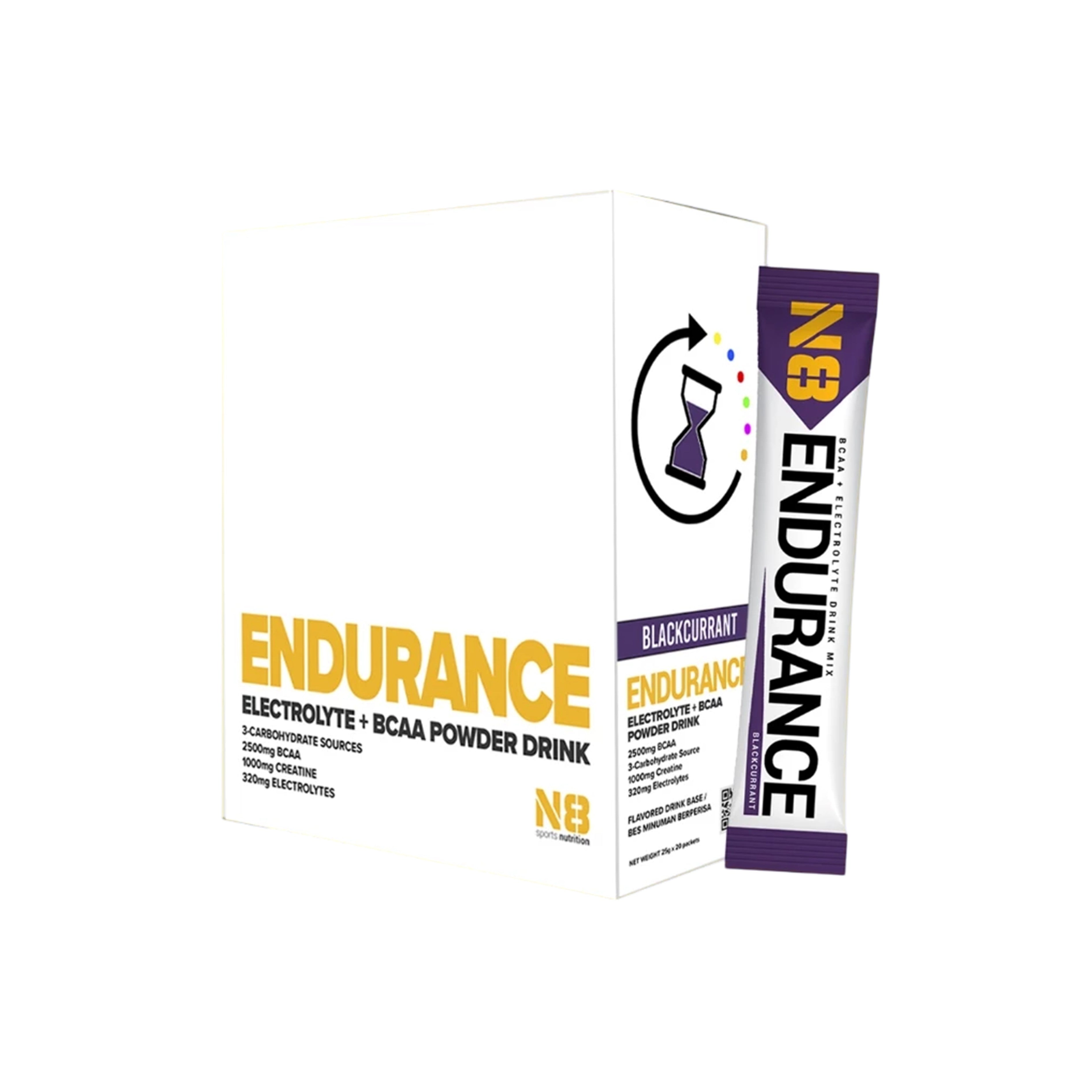 N8 Endurance Electrolyte + BCAA Powder Drink Sachet 25gx20's (Blackcurrant Flavour)