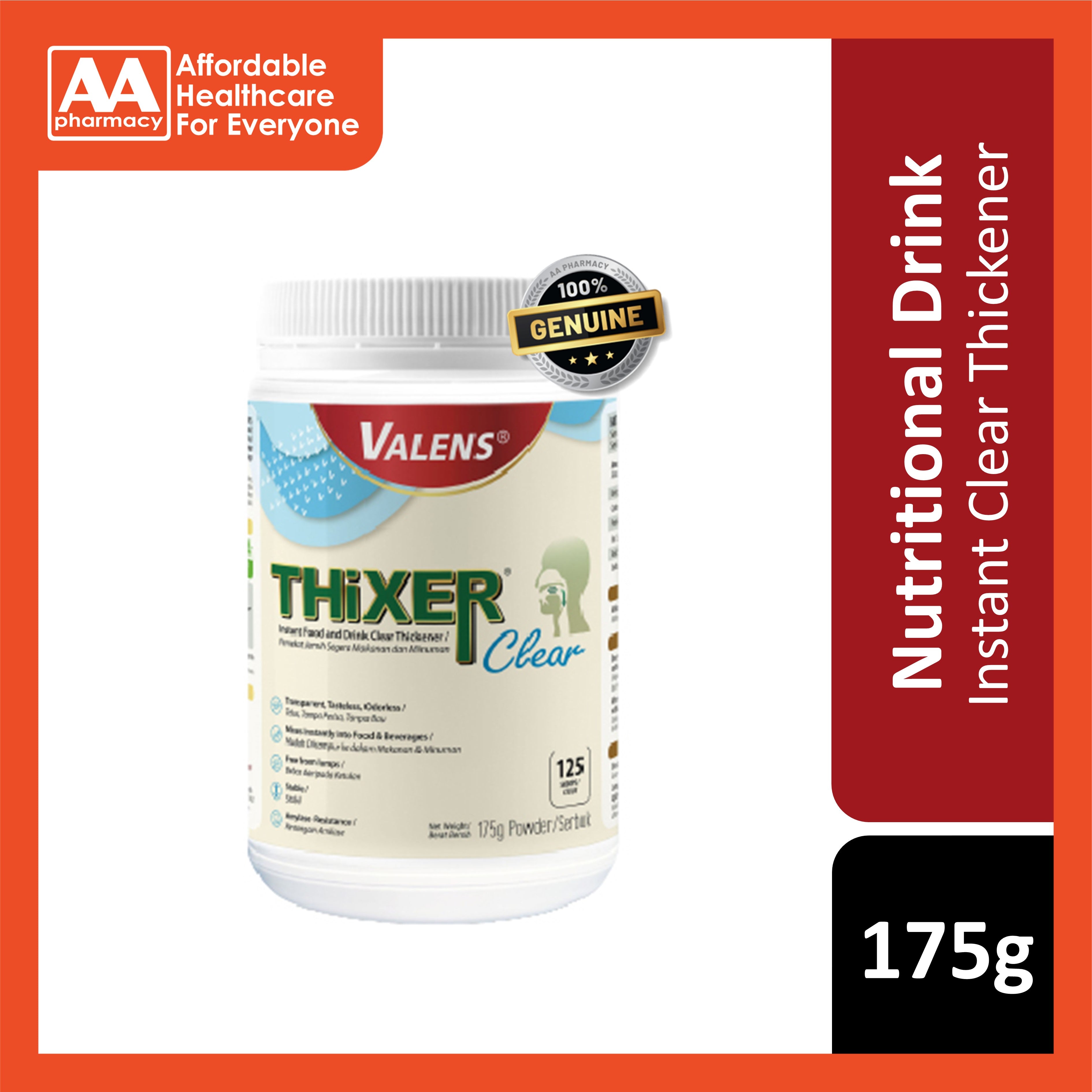 Valens THiXER Clear Instant Food and Drink Clear Thickener 175g