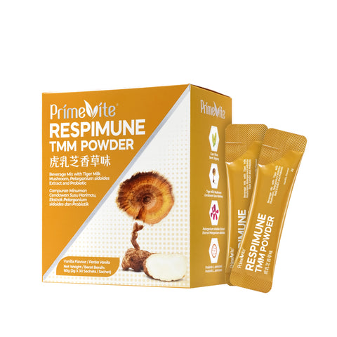PrimeVite RespiMune TMM Powder (Beverage Mix with Tiger Milk Mushroom, Pelargonium Sidoides Extract & Probiotic) 2gx30's