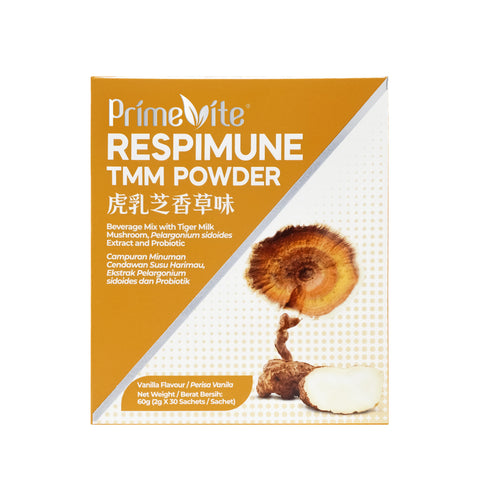 PrimeVite RespiMune TMM Powder (Beverage Mix with Tiger Milk Mushroom, Pelargonium Sidoides Extract & Probiotic) 2gx30's