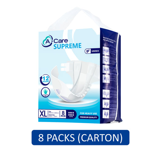 A-Care Supreme Adult Diapers Size XL 8's (140-173cm) [8 Packs/Carton]