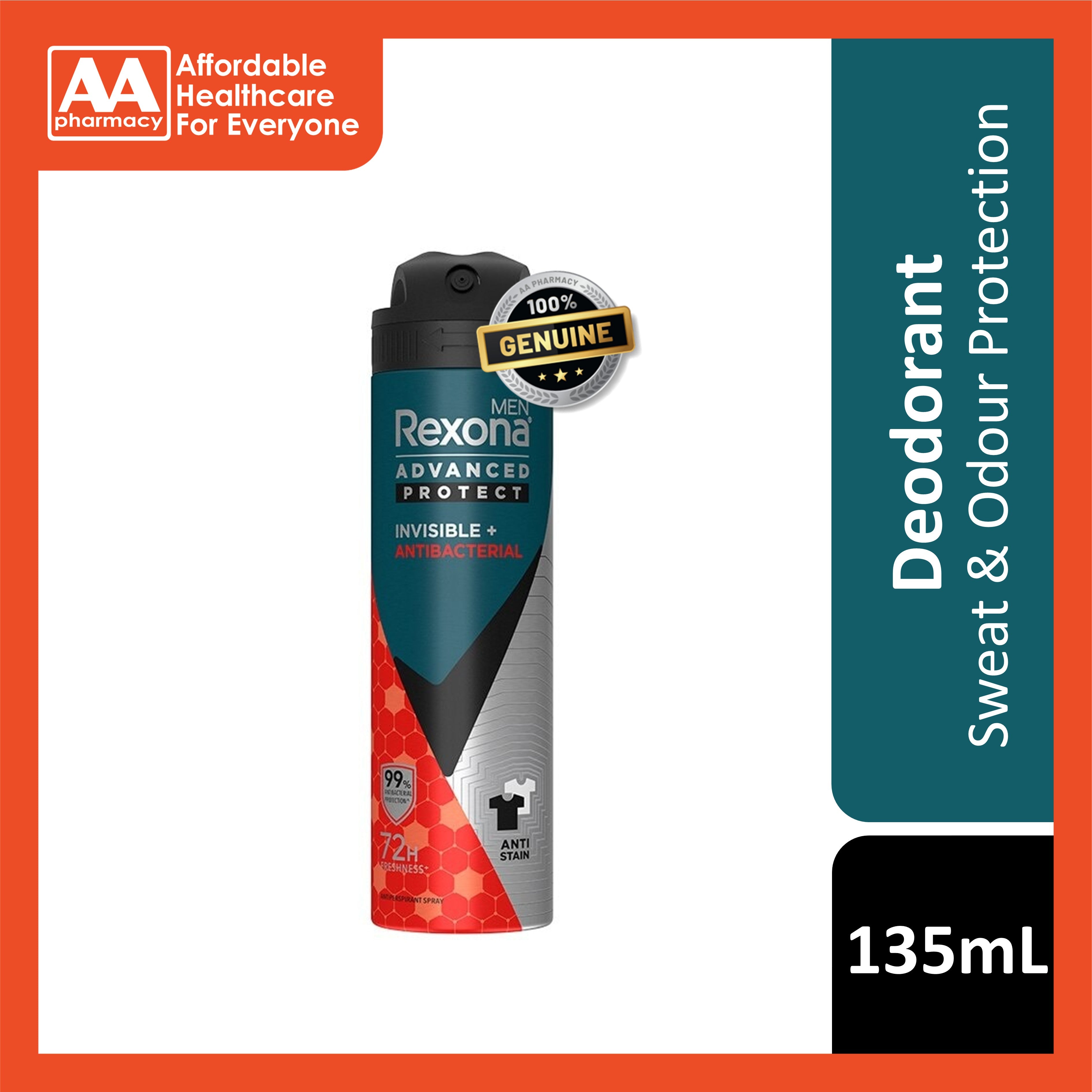 Rexona Men Antiperspirant Spray (Invisible + Antibacterial) 135mL
