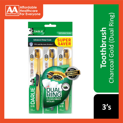 Darlie Charcoal Gold Dual Ring Soft Toothbrush 3's (Super Saver Pack)