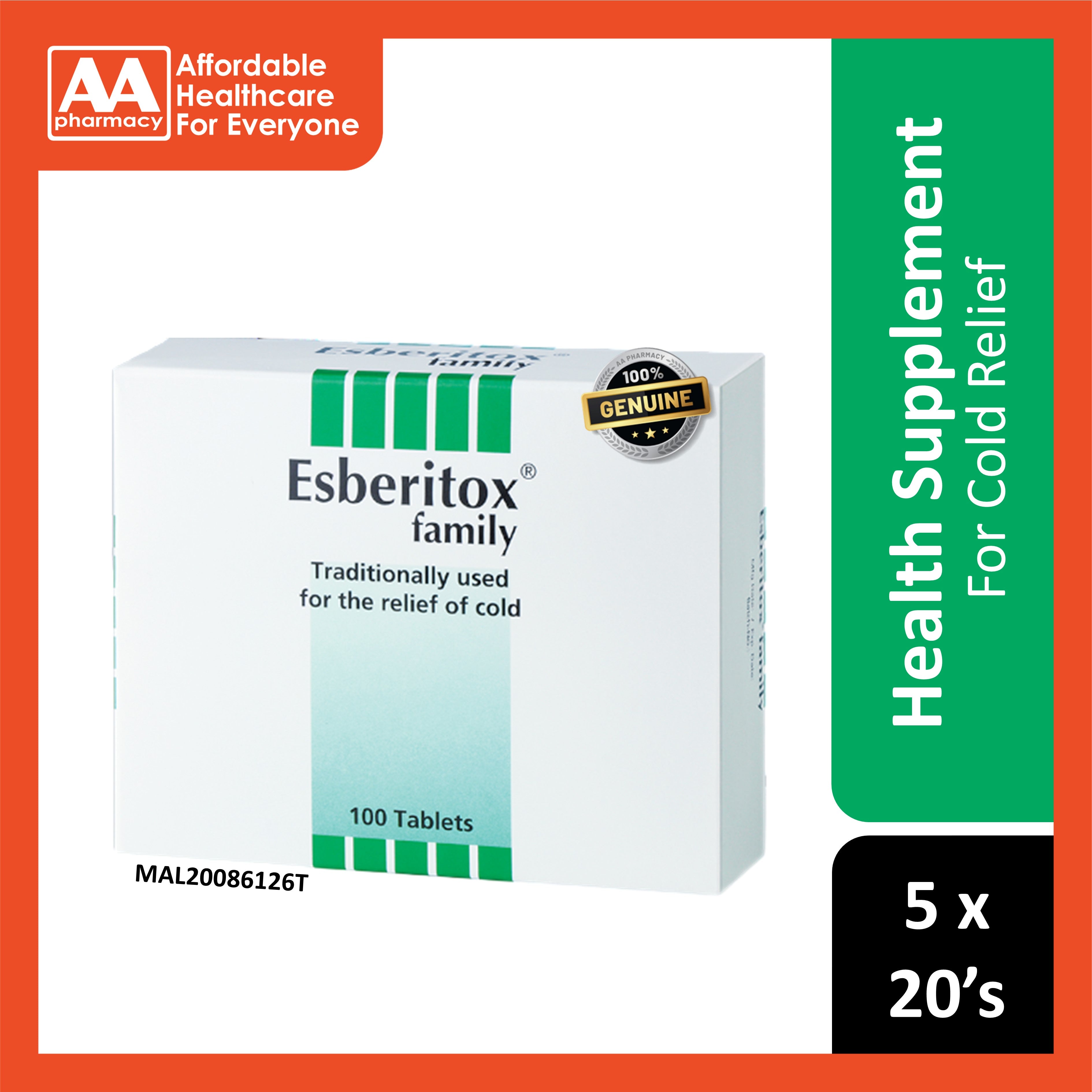 Esberitox Family Tablets 100's - Traditionally Used for the Relief of Cold