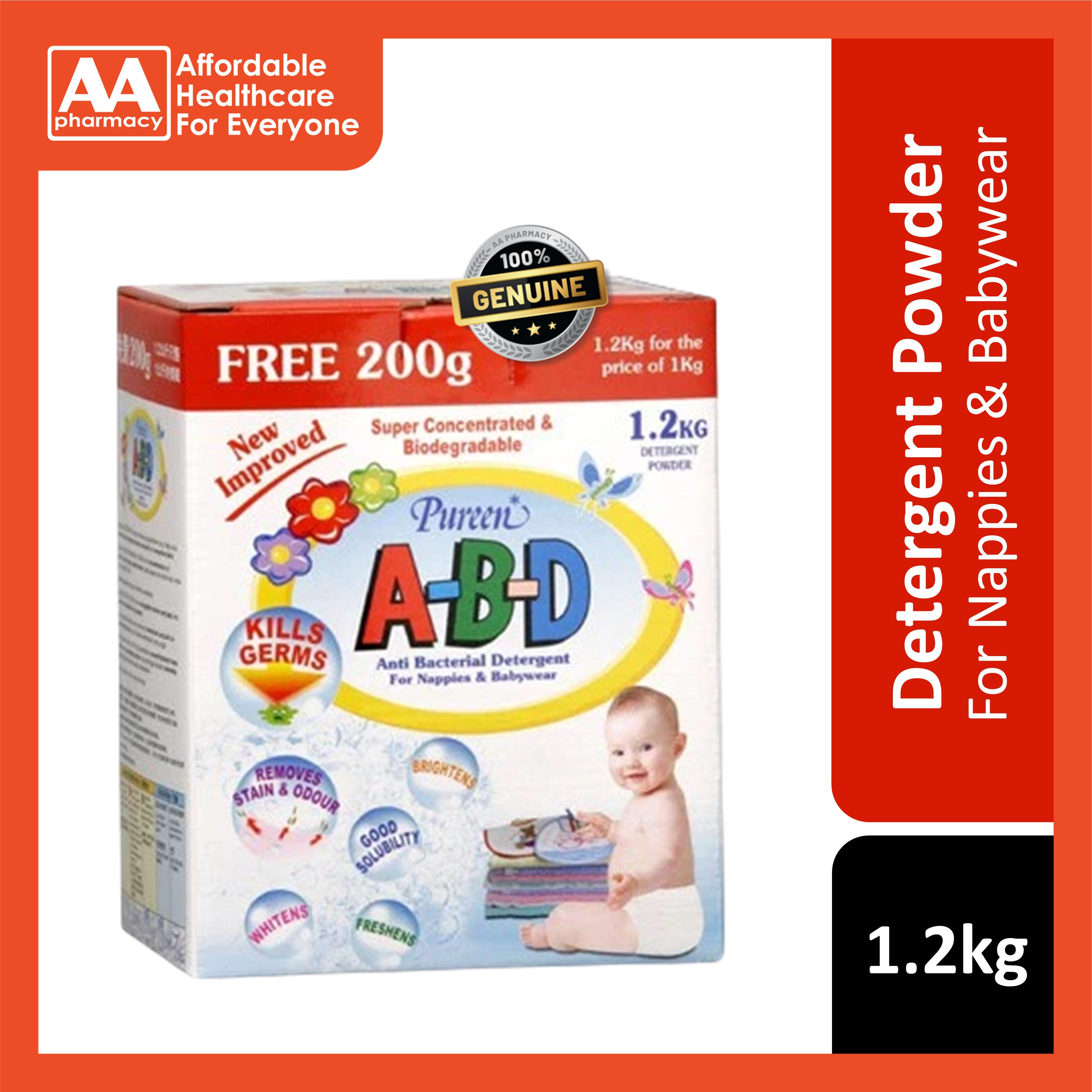 Pureen A-B-D Antibacterial Detergent Powder 1.2kg – AA Pharmacy
