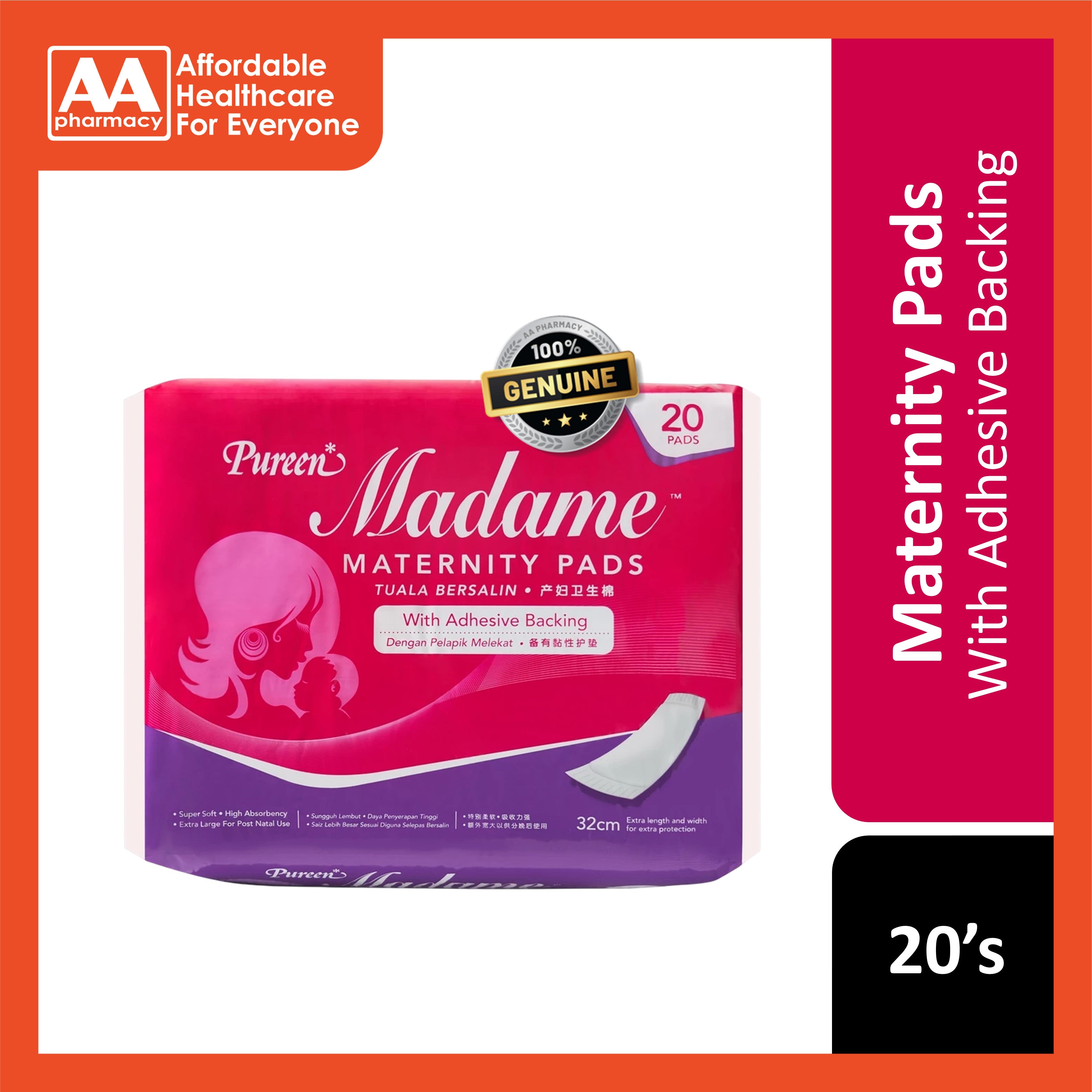 Pureen Madame Maternity Pads with Adhesive Backing (32cm) 20's