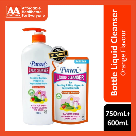 Pureen Liquid Cleanser Value Pack (Bottle + Refill) 750mL+600mL - Orange Flavour