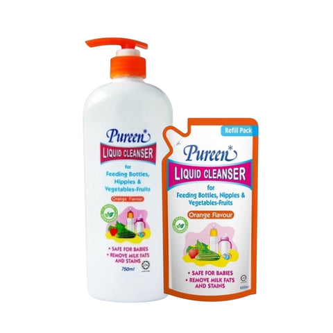 Pureen Liquid Cleanser Value Pack (Bottle + Refill) 750mL+600mL - Orange Flavour