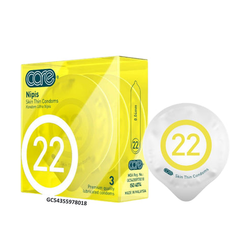 Care 22 Nipis Skin Thin Premium Quality Lubricated Condoms 3's