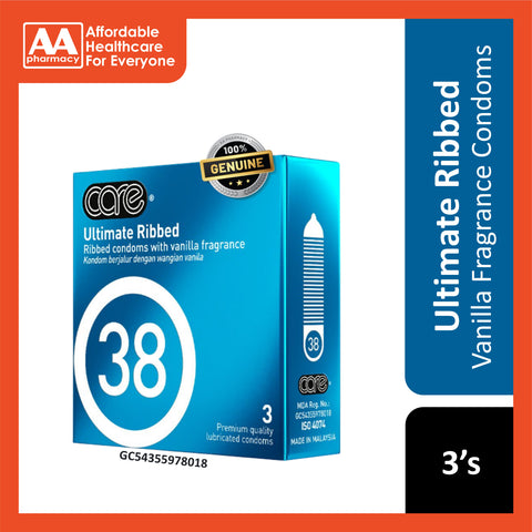Care 38 Ultimate Ribbed Vanilla Fragrance Premium Quality Lubricated Condoms 3's
