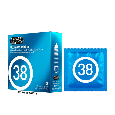 Care 38 Ultimate Ribbed Vanilla Fragrance Premium Quality Lubricated Condoms 3's