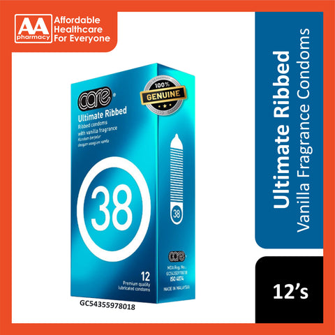 Care 38 Ultimate Ribbed Vanilla Fragrance Premium Quality Lubricated Condoms 12's