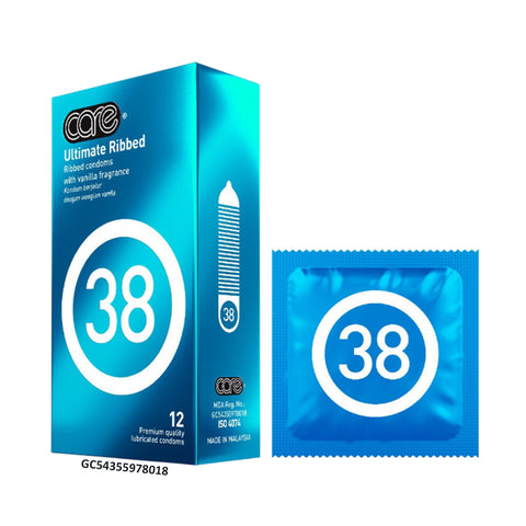 Care 38 Ultimate Ribbed Vanilla Fragrance Premium Quality Lubricated Condoms 12's