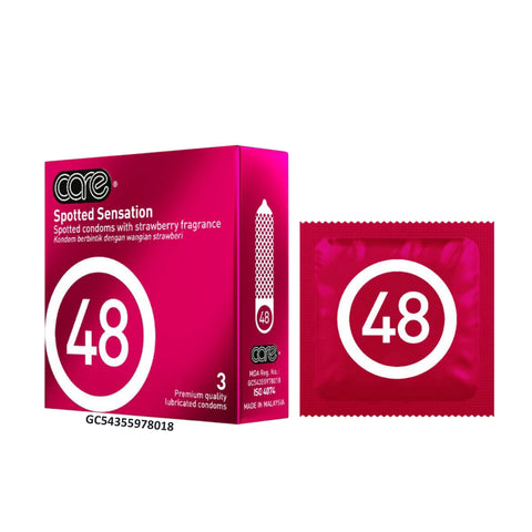 Care 48 Spotted Sensation Strawberry Fragrance Premium Quality Lubricated Condoms 3's