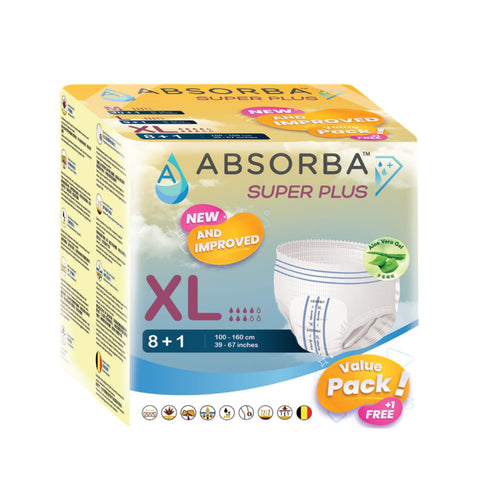 Absorba Super Plus Adult Pull Up Pants Size XL 9's (100-160cm / 39-67 inches) [New Packaging]