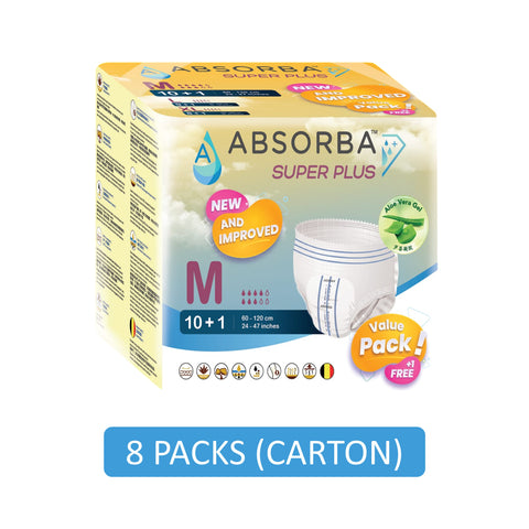 Absorba Super Plus Adult Pull Up Pants Size M 11's (60-120cm / 24-47 inches) [8 Packs/Carton] [New Packaging]