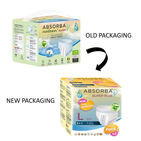 Absorba Super Plus Adult Pull Up Pants Size L 10's (80-150cm / 31-59 inches) [8 Packs/Carton] [New Packaging]