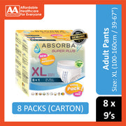 Absorba Super Plus Adult Pull Up Pants Size XL 9's (100-160cm / 39-67 inches) [8 Packs/Carton] [New Packaging]
