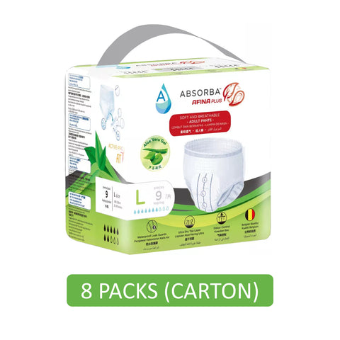 Absorba Afina Plus Adult Pull Up Pants Size L 9's (80-150cm / 31-59 inches) [8 Packs/Carton]