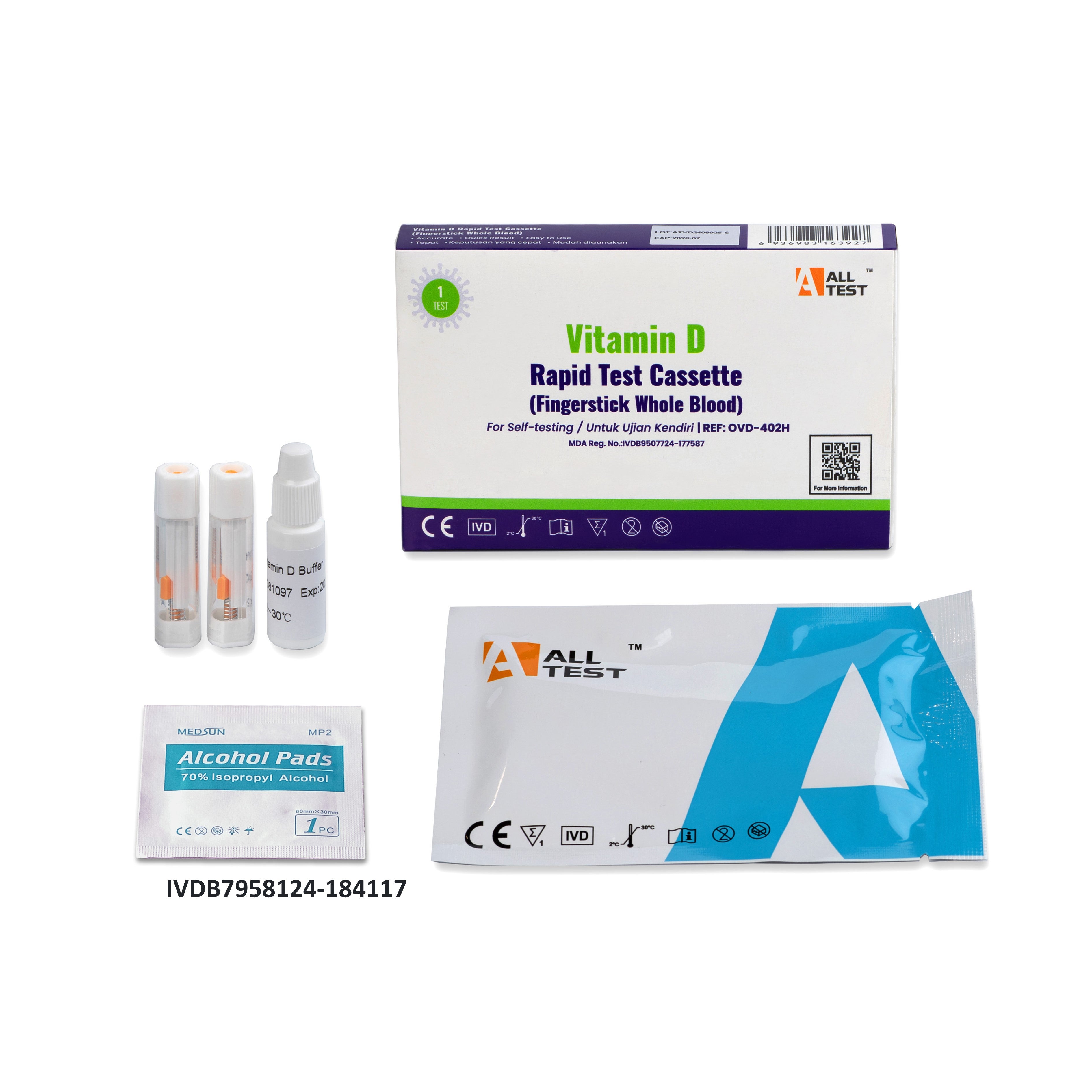ALLTEST Vitamin D Rapid Test Cassette (Fingerstick Whole Blood) 1's - Self-Testing for Vitamin D Deficiency