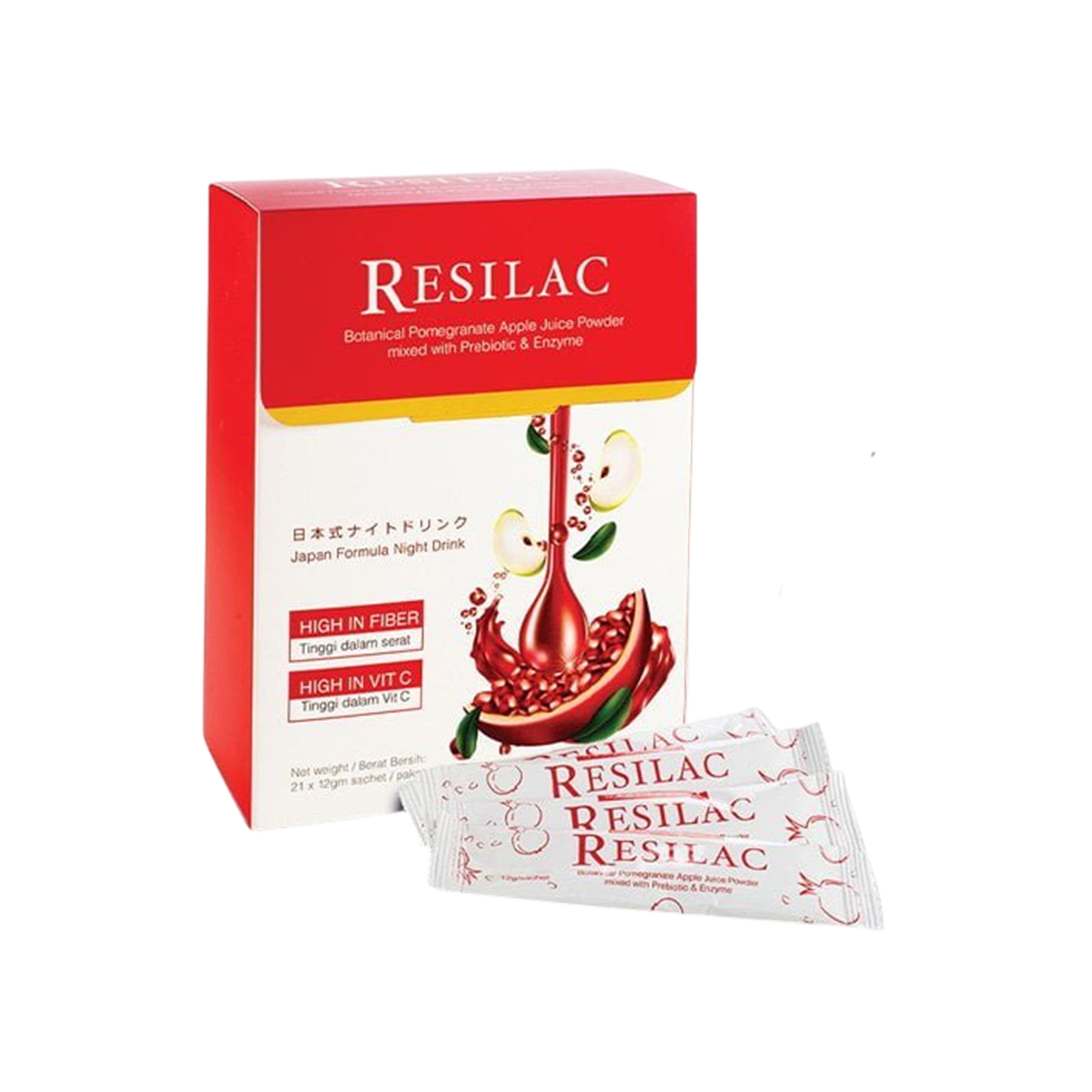 Eternal Wise Resilac Botanical Pomegranate, Apple Juice Powder mixed with Prebiotic and Enzyme Sachet 12gx21's