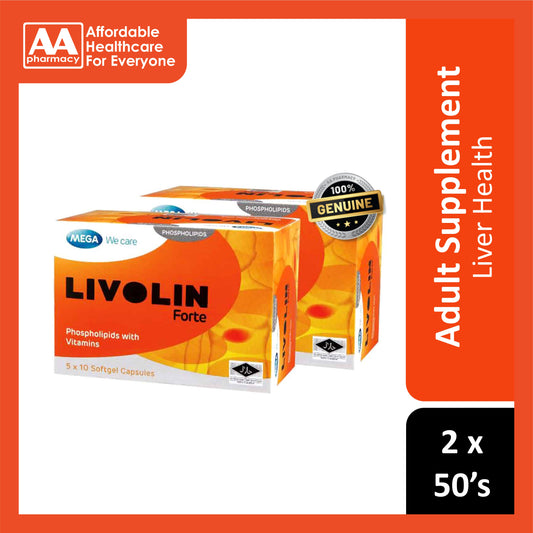 Mega We Care Livolin Forte (Phospholipids with Vitamins) Softgel Capsule 2x50's FOC 20's