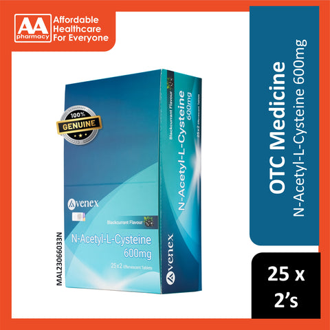 Avenex N-Acetyl-L-Cysteine NAC 600mg Effervescent Tablets 25x2's (Blackcurrant Flavour)