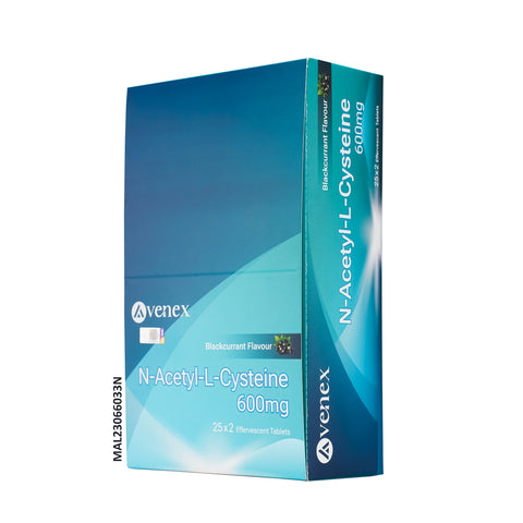 Avenex N-Acetyl-L-Cysteine NAC 600mg Effervescent Tablets 25x2's (Blackcurrant Flavour)