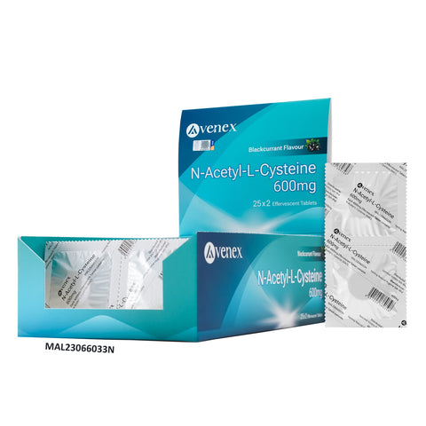 Avenex N-Acetyl-L-Cysteine NAC 600mg Effervescent Tablets 25x2's (Blackcurrant Flavour)