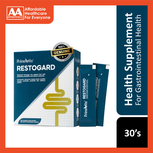 PrimeVite Restogard (Botanical Beverage Mix Passion Fruit with Prebiotics, Probiotics and Calcium Butyrate) 2gx30's