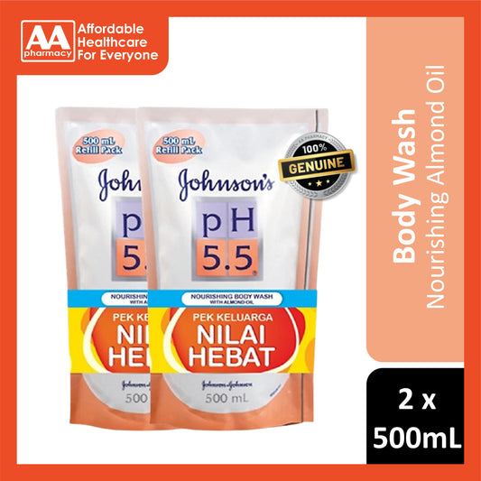 Johnson's pH5.5 Nourishing Almond Oil Body Wash Refill Twin Pack 2x500mL