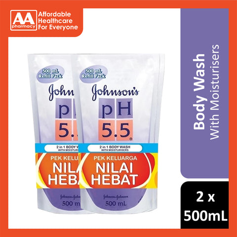 Johnson's pH5.5 2-In-1 Body Wash with Moisturisers Refill Twin Pack 2x500mL