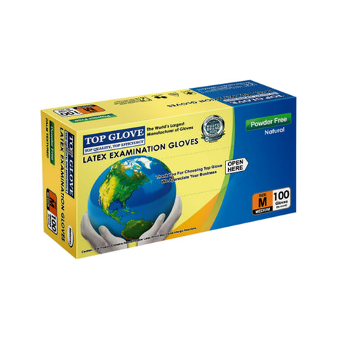 Top Glove Latex Examination Gloves (Powder Free) Size M 100's (50 Pairs)