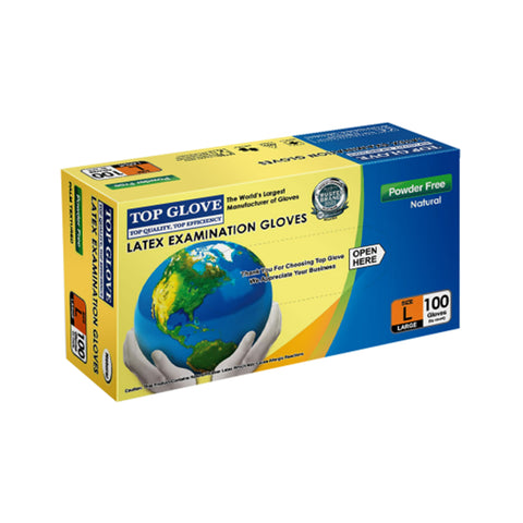 Top Glove Latex Examination Gloves (Powder Free) Size L 100's (50 Pairs)