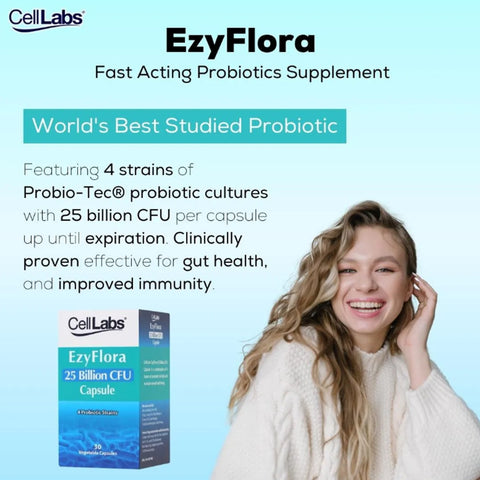 CellLabs EzyFlora 25 Billion CFU (4 Probiotic Strains) Vegecapsule 30's