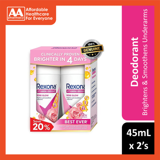 Rexona Vitamin + Bright Antiperspirant Roll On (Rose Glow) 45mLx2's [Twinpack]