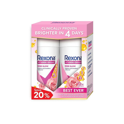 Rexona Vitamin + Bright Antiperspirant Roll On (Rose Glow) 45mLx2's [Twinpack]