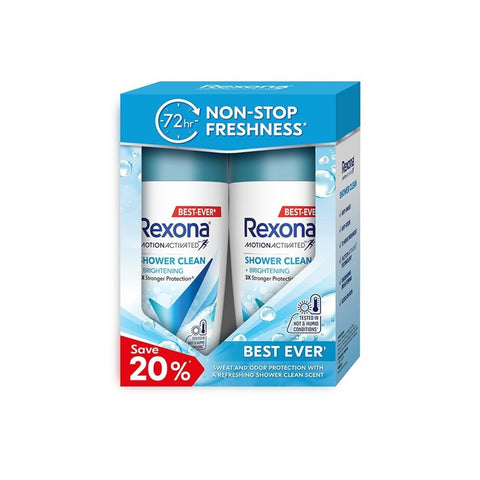 Rexona Motion Activated Antiperspirant Roll On (Shower Clean + Brightening) 45mLx2's [Twinpack]
