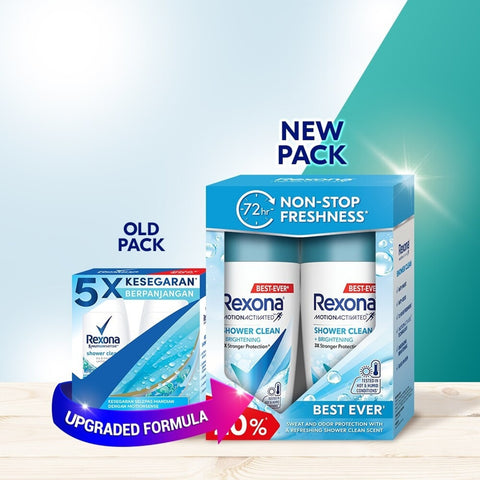 Rexona Motion Activated Antiperspirant Roll On (Shower Clean + Brightening) 45mLx2's [Twinpack]