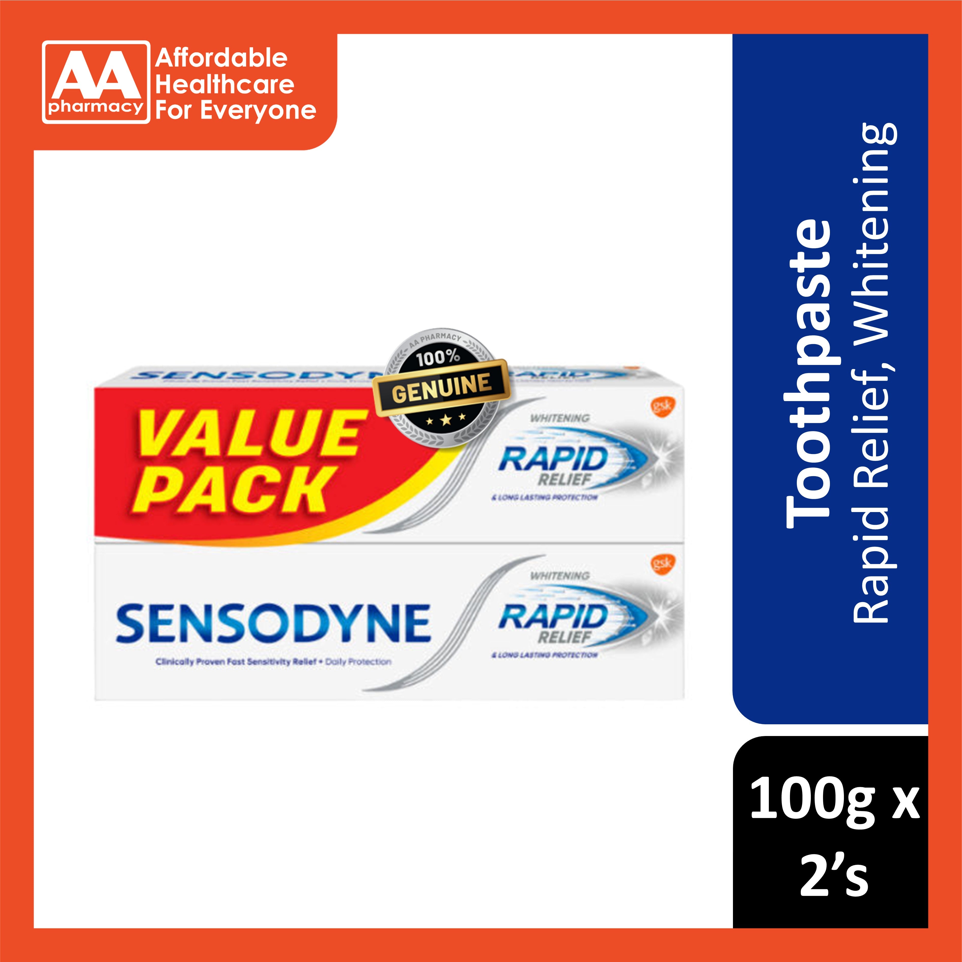 Sensodyne Toothpaste (Rapid Relief, Whitening) 100gx2's [Twinpack]