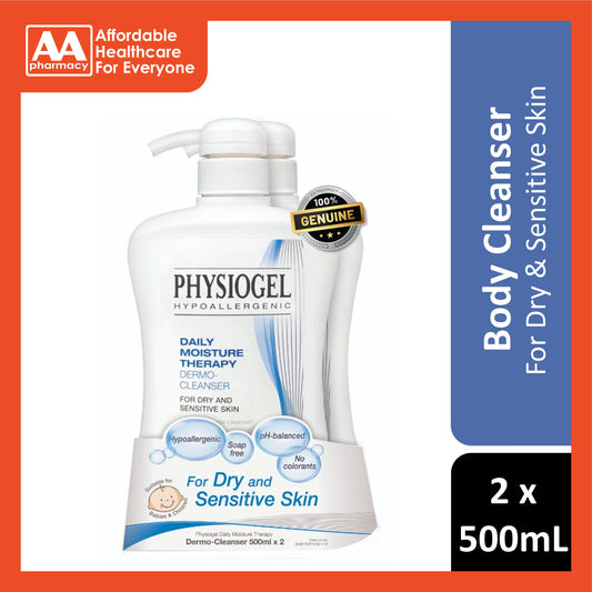 Physiogel Hypoallergenic Daily Moisture Therapy Dermo-Cleanser 2x500mL [Twinpack]