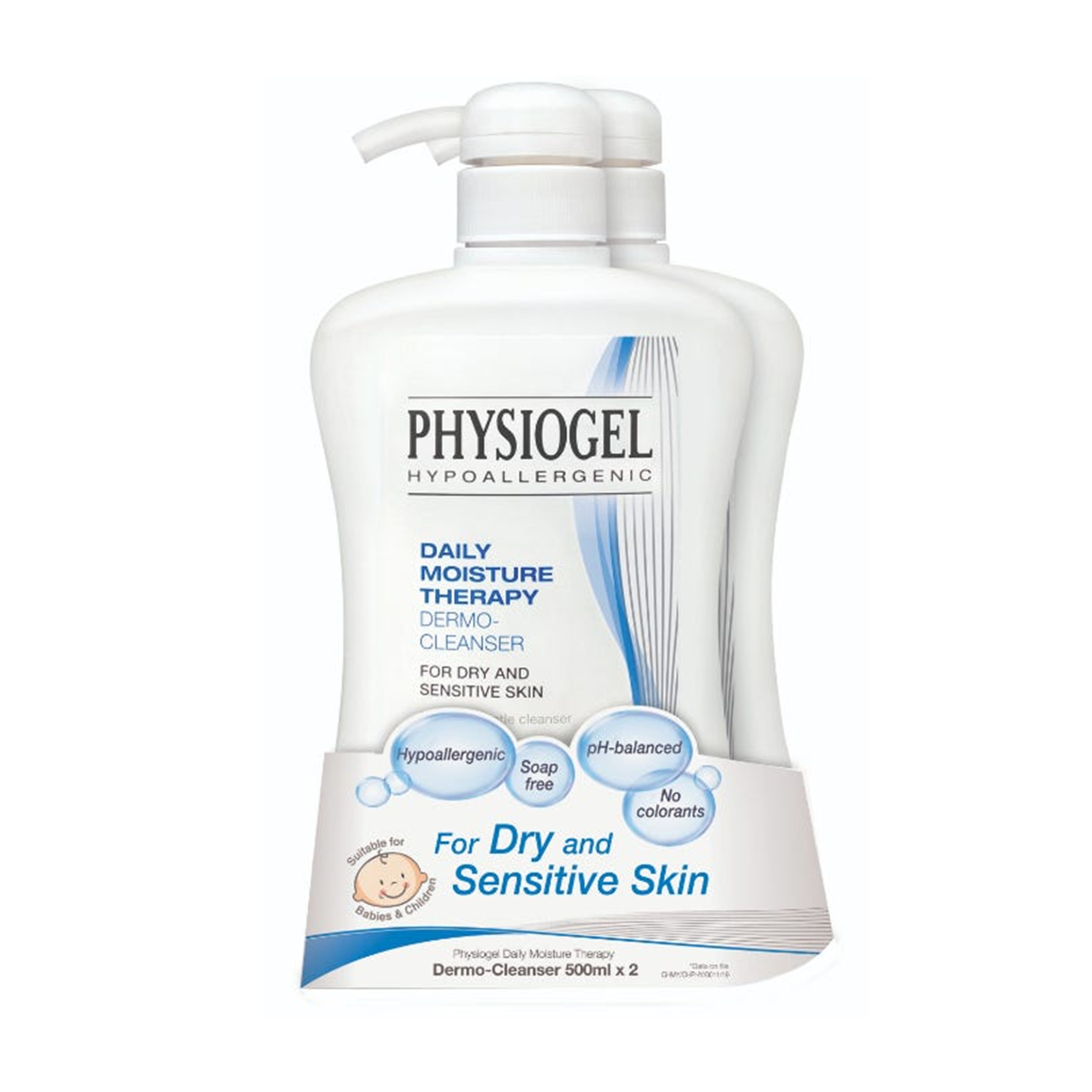 Physiogel Hypoallergenic Daily Moisture Therapy Dermo-Cleanser 2x500mL [Twinpack]