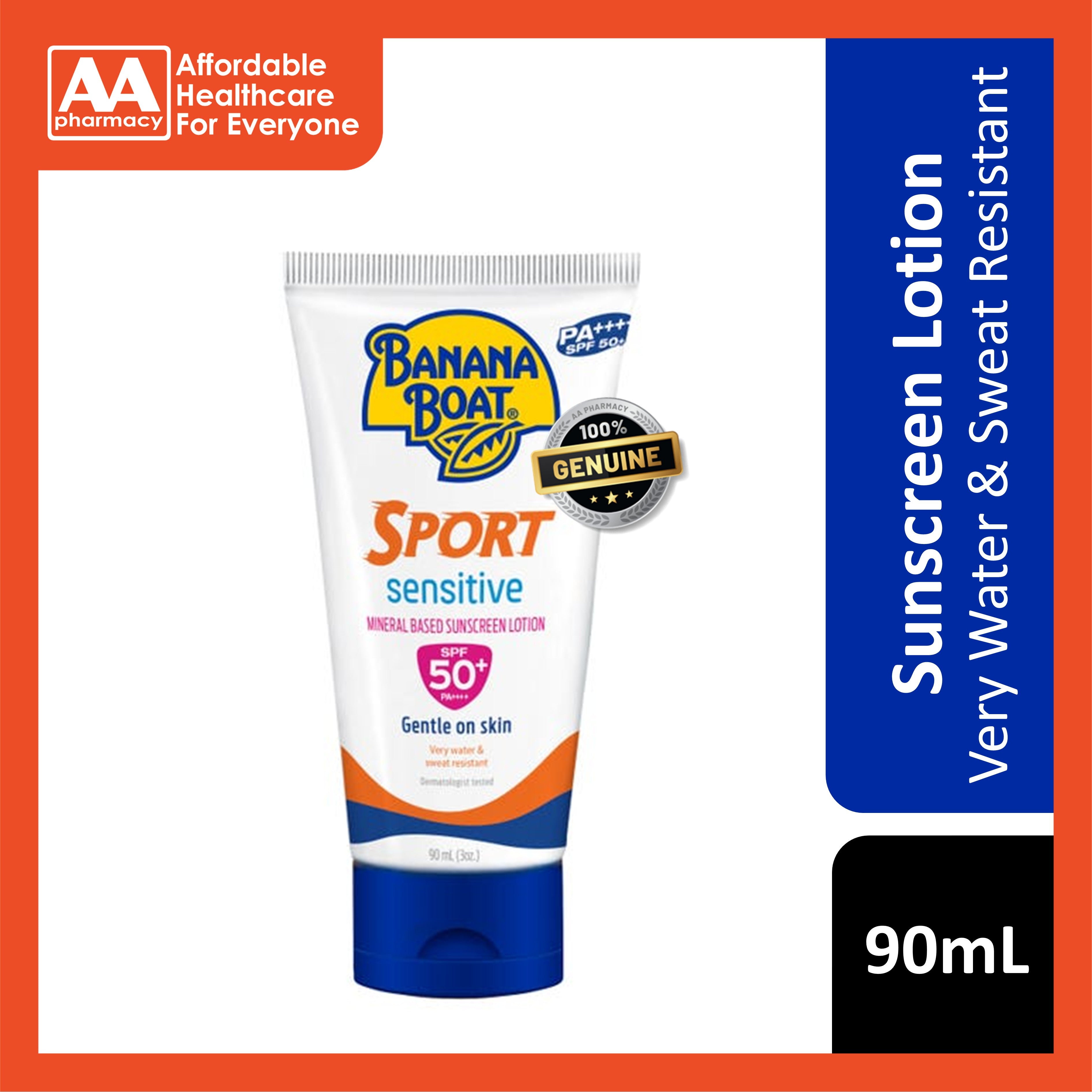 Banana Boat Sport Sensitive Mineral Based Sunscreen Lotion SPF50+ 90mL