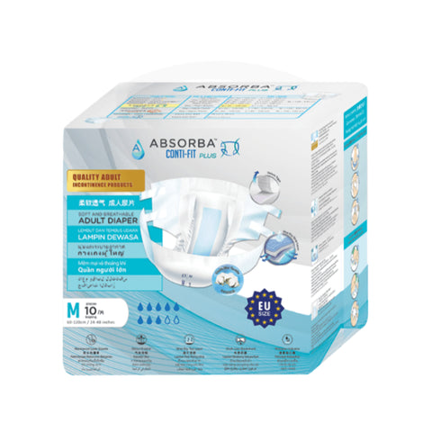 Absorba Conti-Fit Plus Adult Diapers Size M 10's (60-120cm / 24-48 inches)