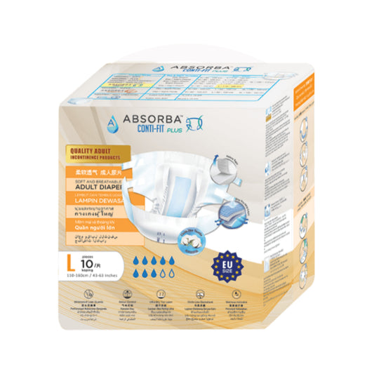 Absorba Conti-Fit Plus Adult Diapers Size L 10's (110-160cm / 43-63 inches)