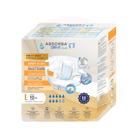 Absorba Conti-Fit Plus Adult Diapers Size L 10's (110-160cm / 43-63 inches)